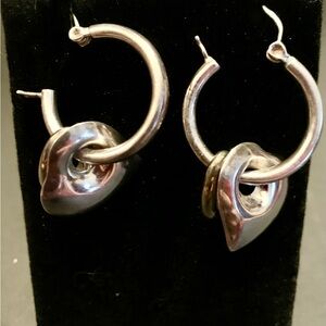 Vintage (1980s) Sterling Silver Heart Hoop Earrings